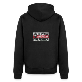 | Feuerwehr Helden-| Ruhm den Feuerwehrleuten - Unisex Premium Bio Zip Hoodie - Schwarz - Hinten - Nico (187cm)