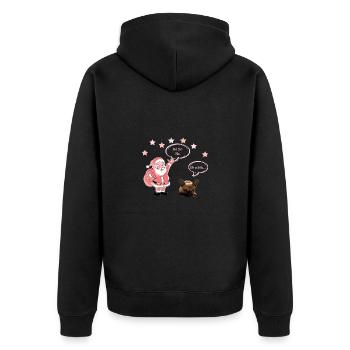 Weihnachtsmann und Frenchie, Hund, lustige Sprüche - Unisex Premium Bio Zip Hoodie - Schwarz - Hinten - Nico (187cm)
