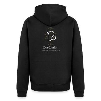 Steinbock Chefin Stil Grafik - Unisex Premium Bio Zip Hoodie - Schwarz - Hinten - Nico (187cm)