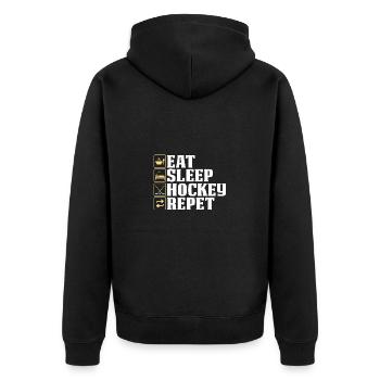 Eishockey Verein Team Sport Geschenk - Unisex Premium Bio Zip Hoodie - Schwarz - Hinten - Nico (187cm)