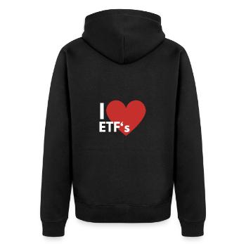 I Love ETF Indexfonds Sparen Anlage - Unisex Premium Bio Zip Hoodie - Schwarz - Hinten - Nico (187cm)