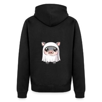 Schwein HalloweenGeist Wildschwein - Unisex Premium Bio Zip Hoodie - Schwarz - Hinten - Nico (187cm)