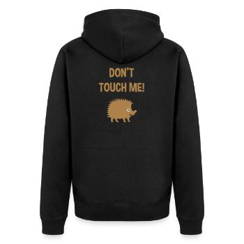 Don't touch me (Igel) - Unisex Premium Bio Zip Hoodie - Schwarz - Hinten - Nico (187cm)