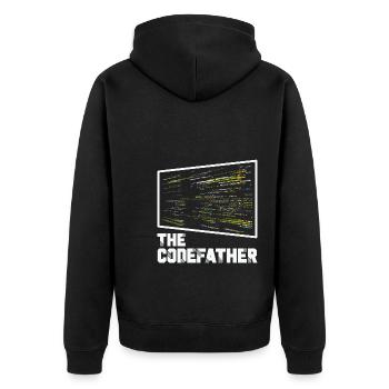 The Codefather Programmer Coding Coder Funny - Unisex Premium Bio Zip Hoodie - Schwarz - Hinten - Nico (187cm)