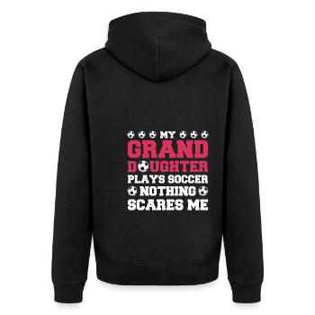 Fußball Oma Enkelin Fußball Oma Sport Geschenk - Unisex Premium Bio Zip Hoodie - Schwarz - Hinten - Nico (187cm)