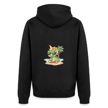 Dinosaurier triceratops Sommer - Unisex Premium Bio Zip Hoodie - Schwarz - Hinten - Nico (187cm)
