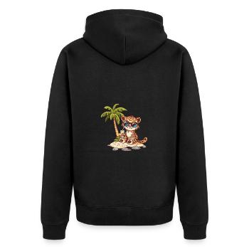 Leopard Sommer Strand Comic - Unisex Premium Bio Zip Hoodie - Schwarz - Hinten - Nico (187cm)