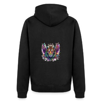 Tiger Wappen Porträt Bunt - Unisex Premium Bio Zip Hoodie - Schwarz - Hinten - Nico (187cm)