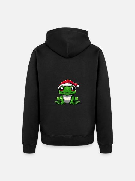Frosch Weihnachten Niedlich - Unisex Premium Bio Zip Hoodie - Schwarz