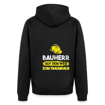 Bauherr Bauherrin Häuslebauer Geschenk - Unisex Premium Bio Zip Hoodie - Schwarz - Hinten - Nico (187cm)