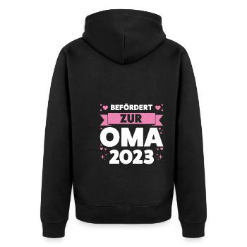 Oma 2023 Großmutter Großmütter Geschenk - Unisex Premium Bio Zip Hoodie - Schwarz - Hinten - Nico (187cm)