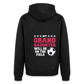 Fußball Oma Enkelin Fußball Oma Sport Geschenk - Unisex Premium Bio Zip Hoodie - Schwarz - Hinten - Nico (187cm)