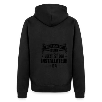 Installateur Beruf Anlagenmechaniker Geschenk - Unisex Premium Bio Zip Hoodie - Schwarz - Hinten - Nico (187cm)