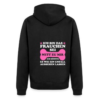 Frauchen Hund Hundebesitzerin Geschenk - Unisex Premium Bio Zip Hoodie - Schwarz - Hinten - Nico (187cm)