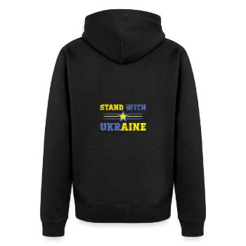 Ukraine Frieden Flagge Kein Krieg - Unisex Premium Bio Zip Hoodie - Schwarz - Hinten - Nico (187cm)