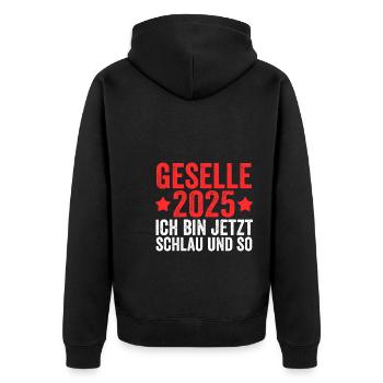 Geselle 2025 Prüfung Gesellenbrief 2025 - Unisex Premium Bio Zip Hoodie - Schwarz - Hinten - Nico (187cm)