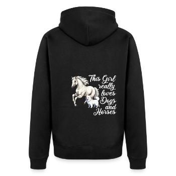 Pferd Pferde und Hund Hund Geschenk - Unisex Premium Bio Zip Hoodie - Schwarz - Hinten - Nico (187cm)