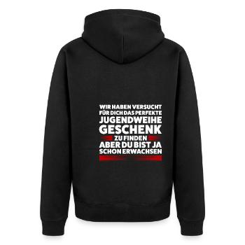 Jugendweihe Jugend Konfirmation Geschenk - Unisex Premium Bio Zip Hoodie - Schwarz - Hinten - Nico (187cm)
