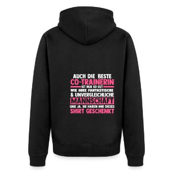 Co-Trainerin Sport Trainerin Geschenk - Unisex Premium Bio Zip Hoodie - Schwarz - Hinten - Nico (187cm)