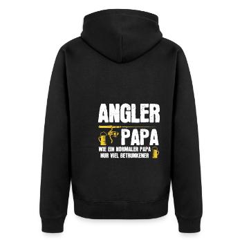 Angler Papa Angeln Fischen Geschenk - Unisex Premium Bio Zip Hoodie - Schwarz - Hinten - Nico (187cm)