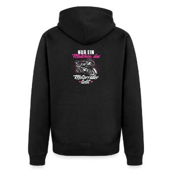 Motorcycle Woman Superbiker Gift · Girl - Unisex Premium Organic Zip Hoodie - black - Back - Nico (187cm)