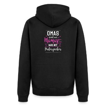 Oma Großmutter Enkel Geschenk · Puderzucker - Unisex Premium Bio Zip Hoodie - Schwarz - Hinten - Nico (187cm)