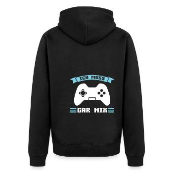 Gaming Zocken Gamer Geschenk - Unisex Premium Bio Zip Hoodie - Schwarz - Hinten - Nico (187cm)