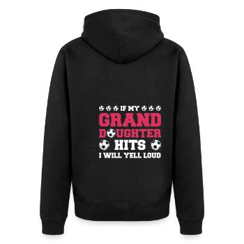Fußball Oma Enkelin Fußball Oma Sport Geschenk - Unisex Premium Bio Zip Hoodie - Schwarz - Hinten - Nico (187cm)