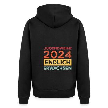 Jugendweihe 2024 Jugend Konfirmation Geschenk - Unisex Premium Bio Zip Hoodie - Schwarz - Hinten - Nico (187cm)