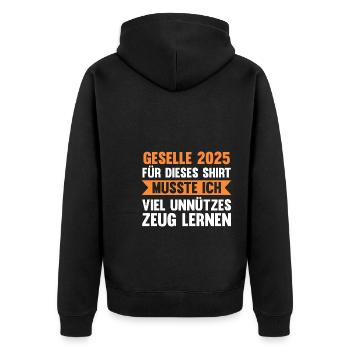 Geselle 2025 Prüfung Gesellenbrief 2025 - Unisex Premium Bio Zip Hoodie - Schwarz - Hinten - Nico (187cm)