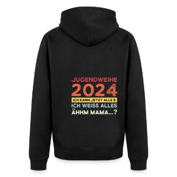 Jugendweihe 2024 Jugend Jugendfeier 2024 Geschenk - Unisex Premium Bio Zip Hoodie - Schwarz - Hinten - Nico (187cm)