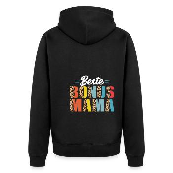 Bonus Mama Familie Bonusmama Geschenk - Unisex Premium Bio Zip Hoodie - Schwarz - Hinten - Nico (187cm)