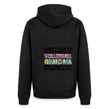 Volleyball-Oma Volleyball-Großmutter Geschenk - Unisex Premium Bio Zip Hoodie - Schwarz - Hinten - Nico (187cm)