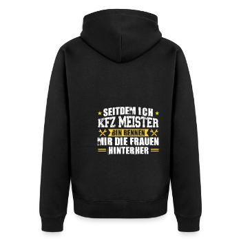 KFZ Meister Beruf KFZ Mechaniker Geschenk - Unisex Premium Bio Zip Hoodie - Schwarz - Hinten - Nico (187cm)