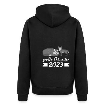 Große Schwester 2023 Wolf Grosse Schwester 2023 Ge - Unisex Premium Bio Zip Hoodie - Schwarz - Hinten - Nico (187cm)