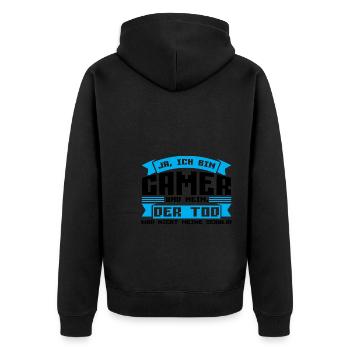 Gaming Zocken Zocker Geschenk - Unisex Premium Bio Zip Hoodie - Schwarz - Hinten - Nico (187cm)