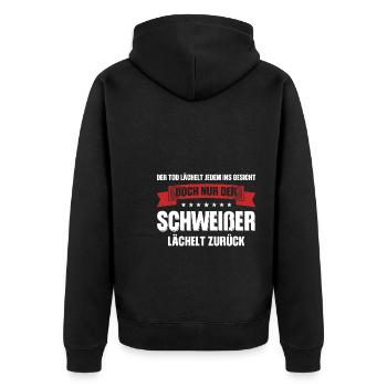 Schweißer Beruf Metallbauer Geschenk - Unisex Premium Bio Zip Hoodie - Schwarz - Hinten - Nico (187cm)