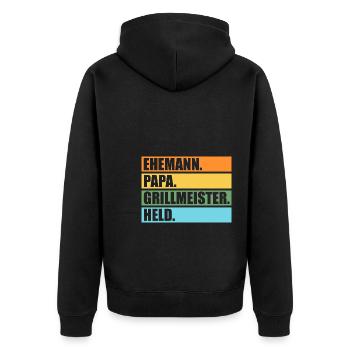 Grillmeister Papa Grillmeister Papa Geschenk - Unisex Premium Bio Zip Hoodie - Schwarz - Hinten - Nico (187cm)
