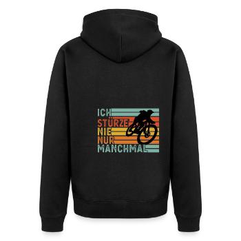 Mountainbike Downhill Mountainbike Fahrer Geschenk - Unisex Premium Bio Zip Hoodie - Schwarz - Hinten - Nico (187cm)