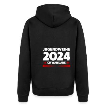 Jugendweihe 2024 Jugend Jugendfeier 2024 Geschenk - Unisex Premium Bio Zip Hoodie - Schwarz - Hinten - Nico (187cm)