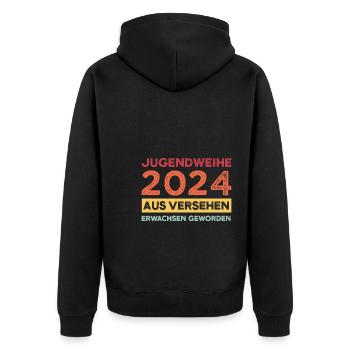 Jugendweihe 2024 Jugend Konfirmation Geschenk - Unisex Premium Bio Zip Hoodie - Schwarz - Hinten - Nico (187cm)