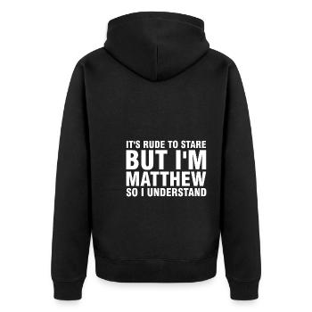 Vorname Matthew Geburtsname Geschenk - Unisex Premium Bio Zip Hoodie - Schwarz - Hinten - Nico (187cm)