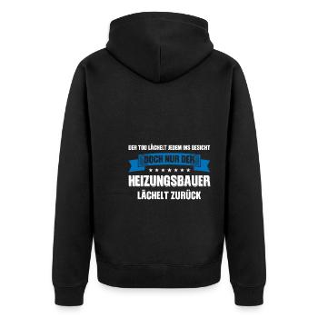 Heizungsbauer Beruf Handwerker Geschenk - Unisex Premium Bio Zip Hoodie - Schwarz - Hinten - Nico (187cm)