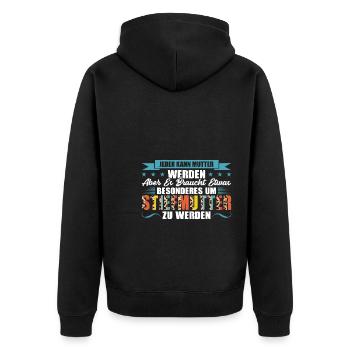Stiefmama Familie Bonus Mama Geschenk - Unisex Premium Bio Zip Hoodie - Schwarz - Hinten - Nico (187cm)