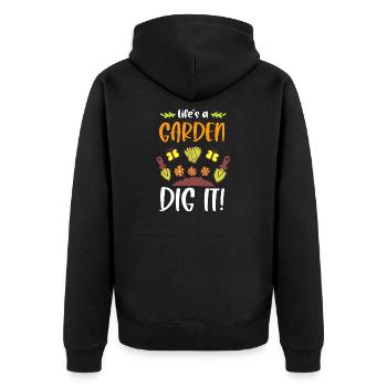 Funny Gardeners Life's A Garden Dig It Gardening - Unisex Premium Organic Zip Hoodie - black - Back - Nico (187cm)