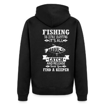 Angeln ist wie Dating - Fangen und loslassen, bis - Unisex Premium Bio Zip Hoodie - Schwarz - Hinten - Nico (187cm)