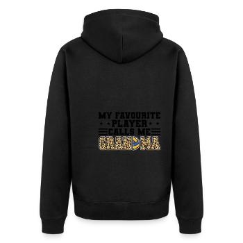 Volleyball-Oma Volleyball-Großmutter Geschenk - Unisex Premium Bio Zip Hoodie - Schwarz - Hinten - Nico (187cm)