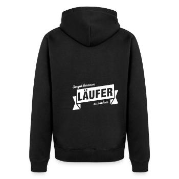Läufer Sport Jogger Geschenk - Unisex Premium Bio Zip Hoodie - Schwarz - Hinten - Nico (187cm)