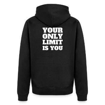 Sport Fitness Gym Motivation - Unisex Premium Bio Zip Hoodie - Schwarz - Hinten - Nico (187cm)