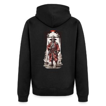 Japanese Samurai Essence in Ukiyo-E Art Style - Unisex Premium Organic Zip Hoodie - black - Back - Nico (187cm)